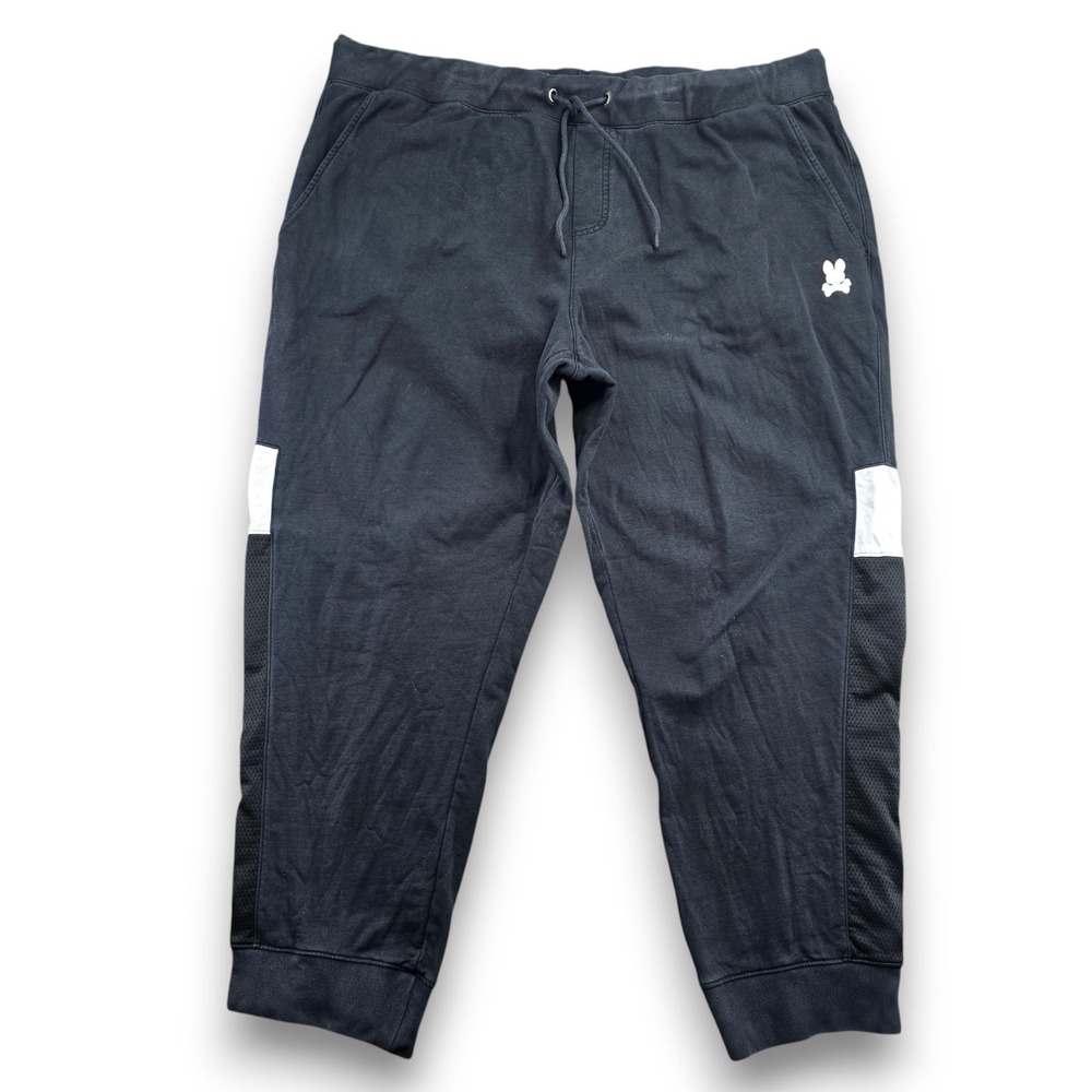 Psycho Bunny Mens 3XL Black Cotton Jogger Sweatpants Mesh Reflective Pockets